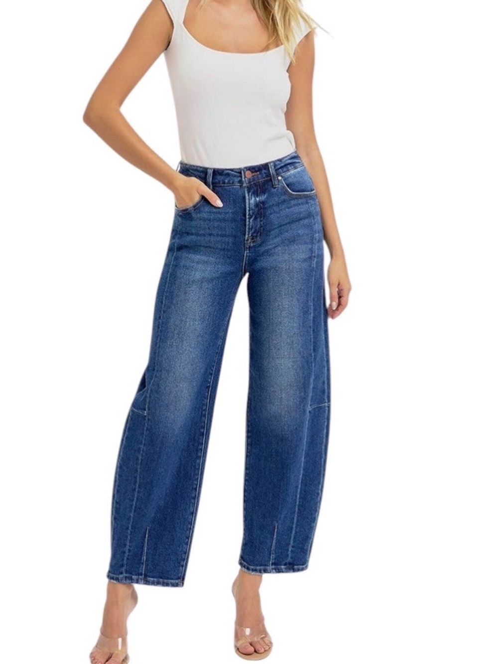 Risen High-Rise Dark Wash Barrel Jeans